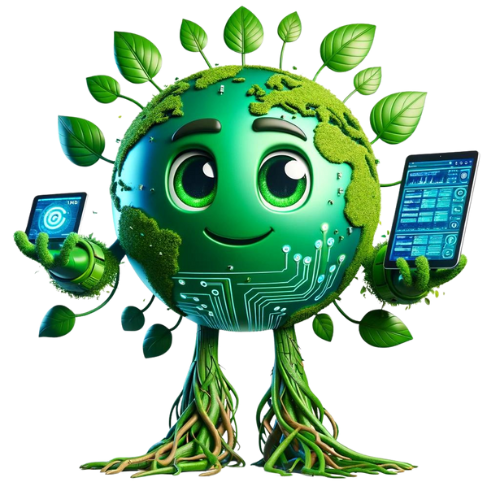 green bot earth shaped with digital devices